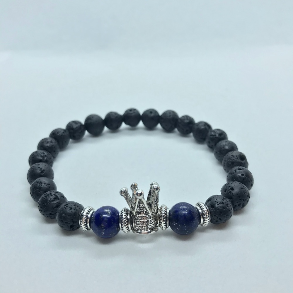 Black Lava, Lapis Lazuli, Crown Bracelet